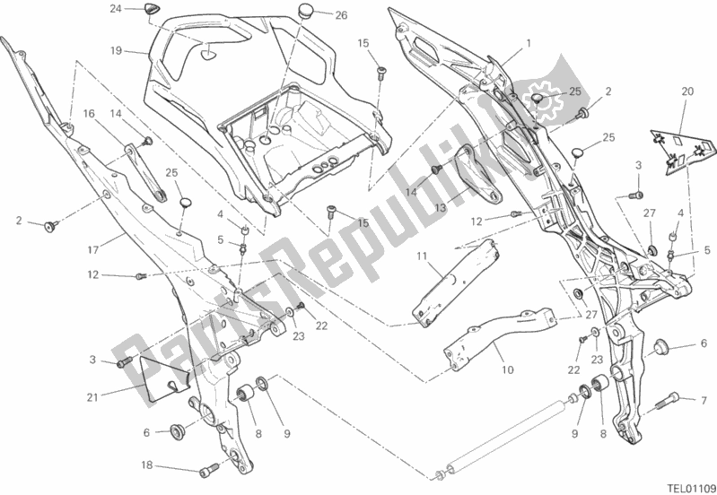 Alle onderdelen voor de Achterframe Comp. Van de Ducati Multistrada 1260 Touring 2019